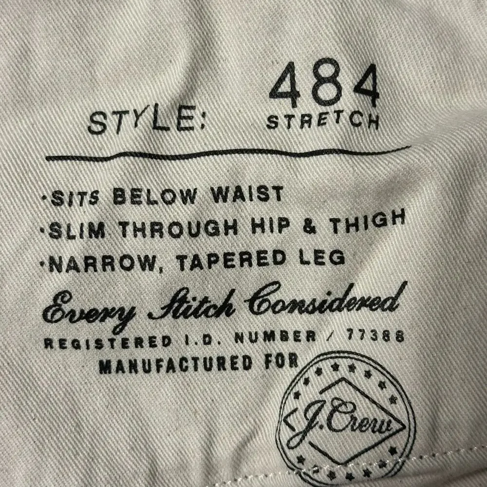 J.Crew 484 Slim Fit Bergen 5-Pocket Pants Mens Actual Size 37x32 Garment Dyed